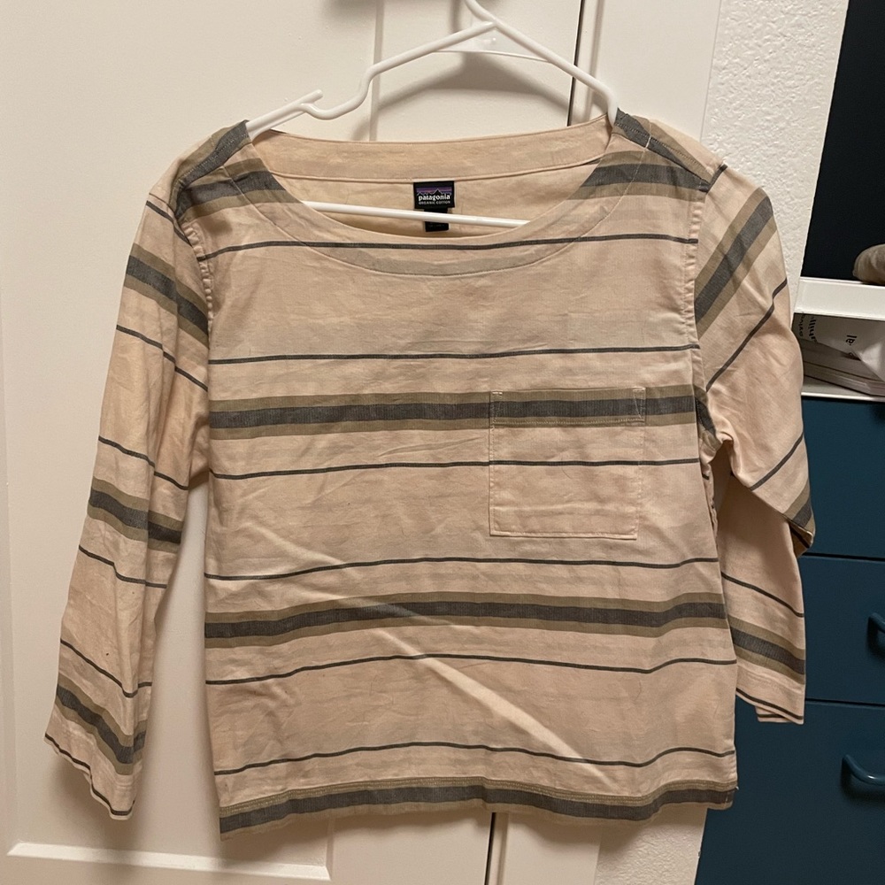 Patagonia Off White Blouse Striped boho natural neutral